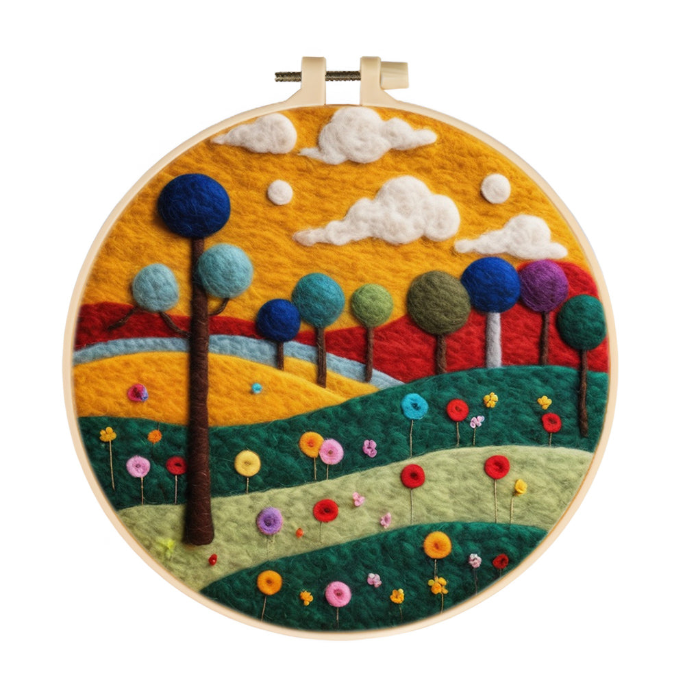 Flowers and Trees on the Autumn Hillside Wool Needle Felting Painting Kit