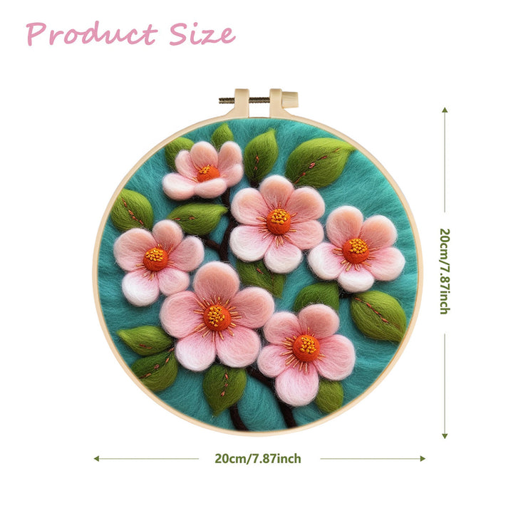 Pink Flowers and Green Leaves Wool Needle Felting Painting Kit