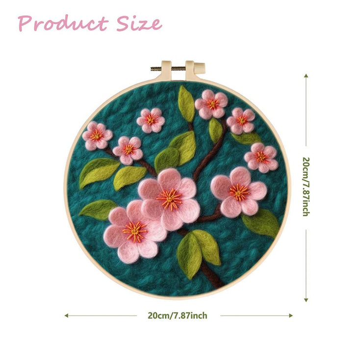 Pink Sakura with Green Leaves Wool Needle Felting Painting Kit