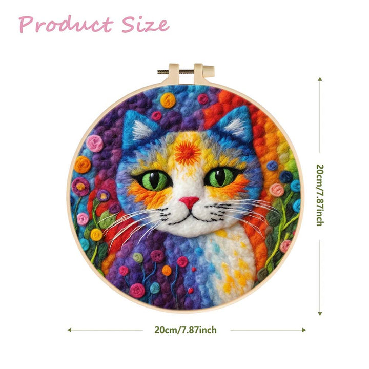 Colorful Cat and Flowers Wool Needle Felting Painting Kit