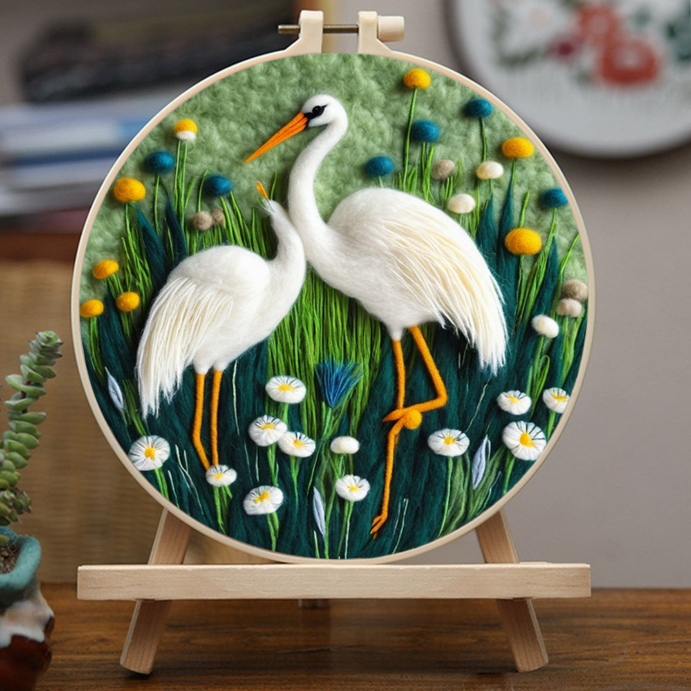 Paired Herons with Tall Grass Wool Needle Felting Painting Kit
