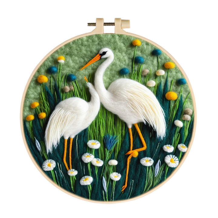 Paired Herons with Tall Grass Wool Needle Felting Painting Kit
