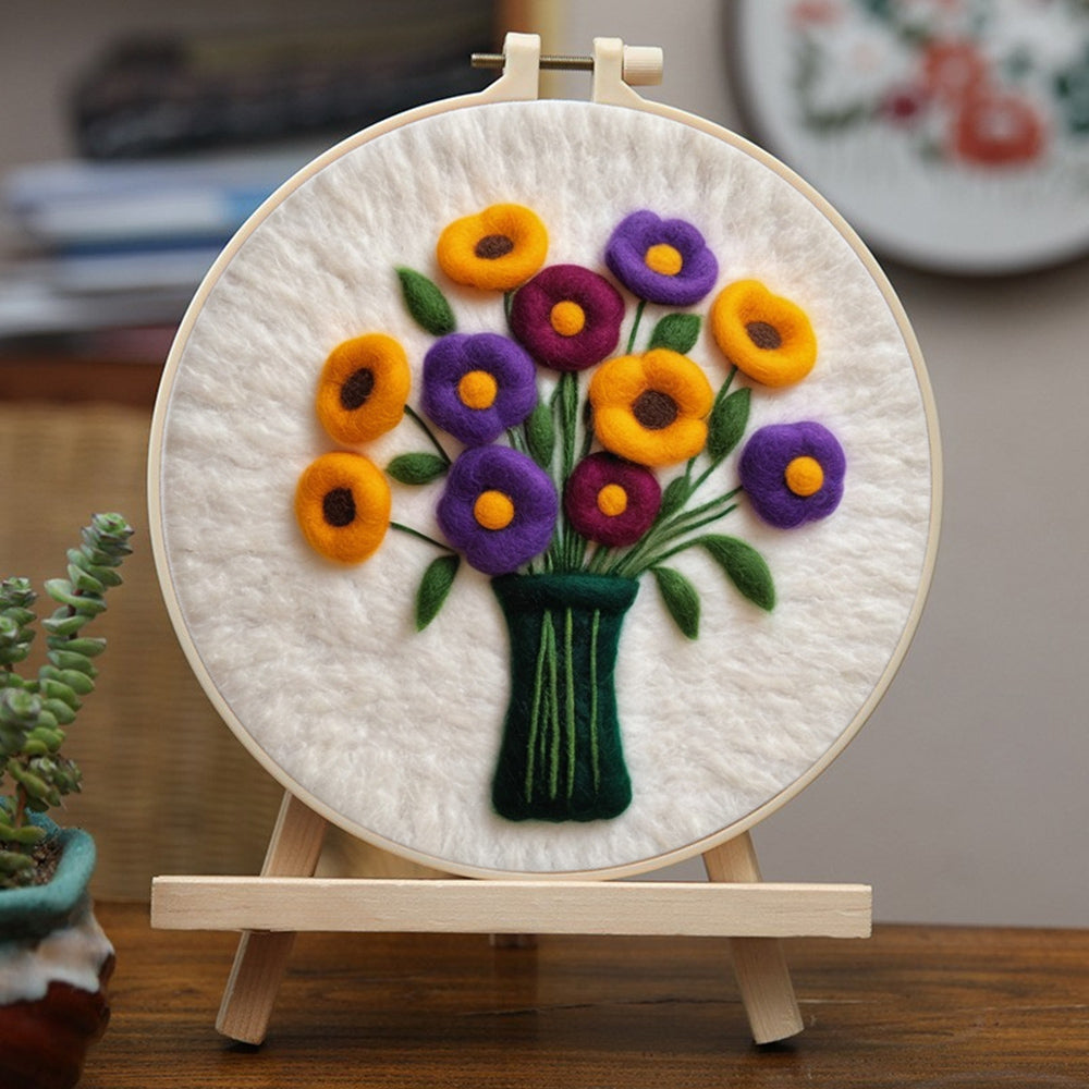 Colorful Flowers in a Vase Wool Needle Felting Painting Kit