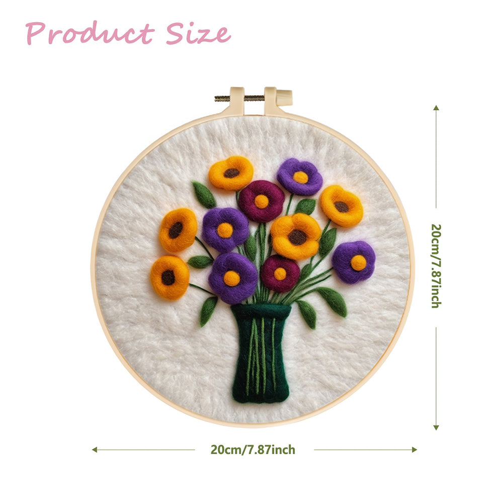 Colorful Flowers in a Vase Wool Needle Felting Painting Kit