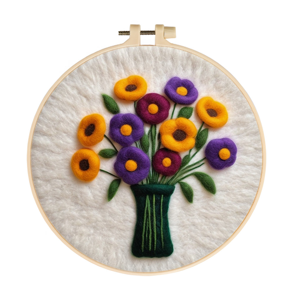 Colorful Flowers in a Vase Wool Needle Felting Painting Kit