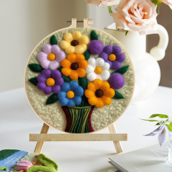 Six Colors of Flowers in the Vase Wool Needle Felting Painting Kit