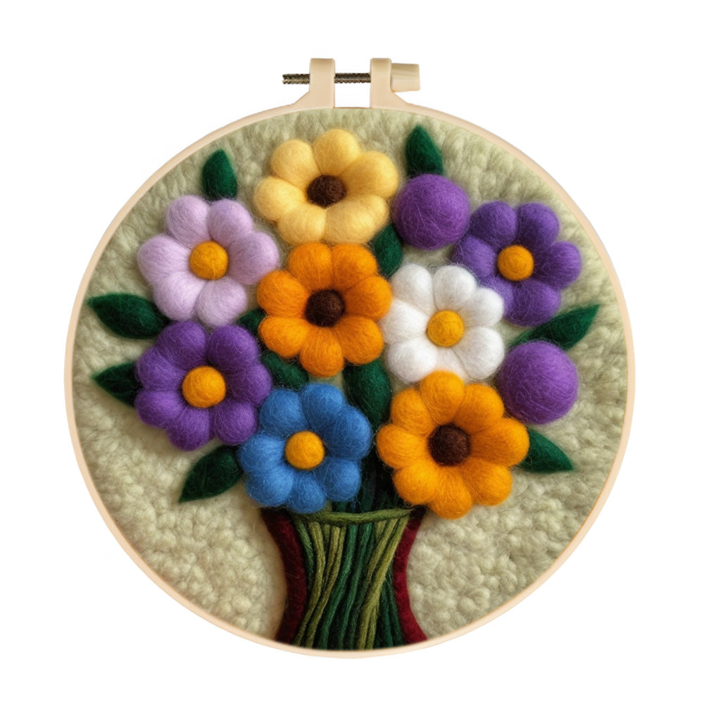 Six Colors of Flowers in the Vase Wool Needle Felting Painting Kit