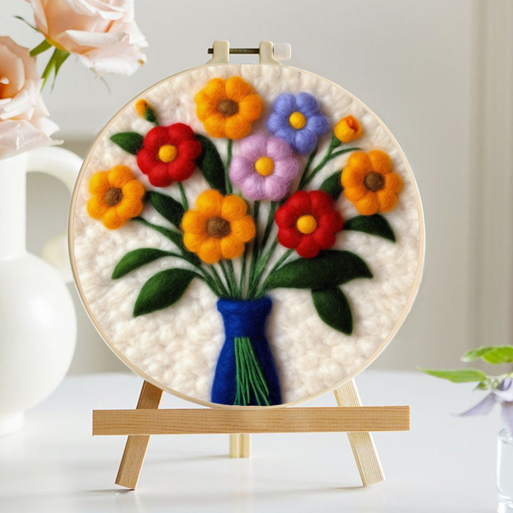 Colorful Flowers in the Vase Wool Needle Felting Painting Kit
