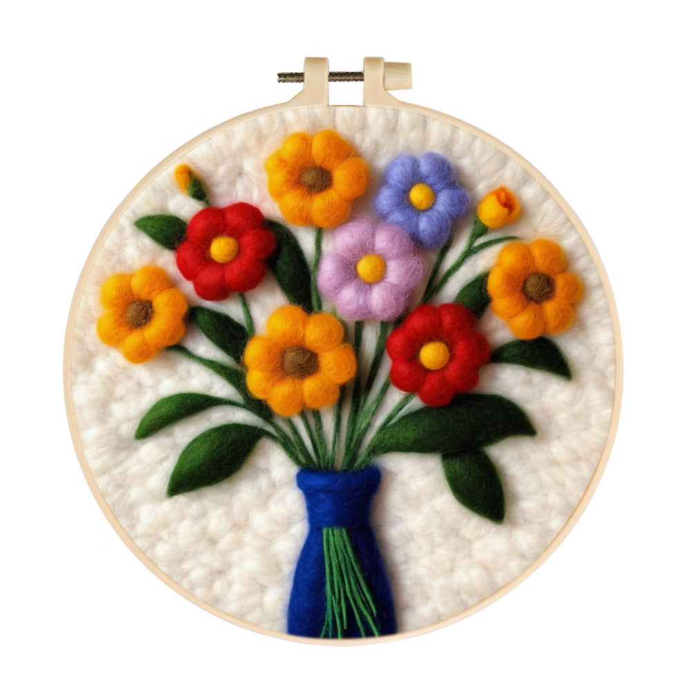 Colorful Flowers in the Vase Wool Needle Felting Painting Kit