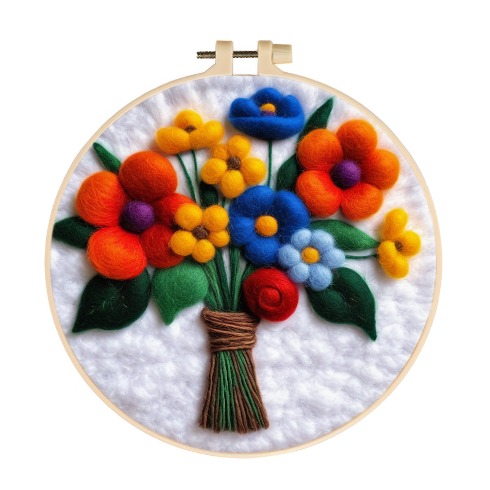 A Bunch of Colorful Flowers Wool Needle Felting Painting Kit