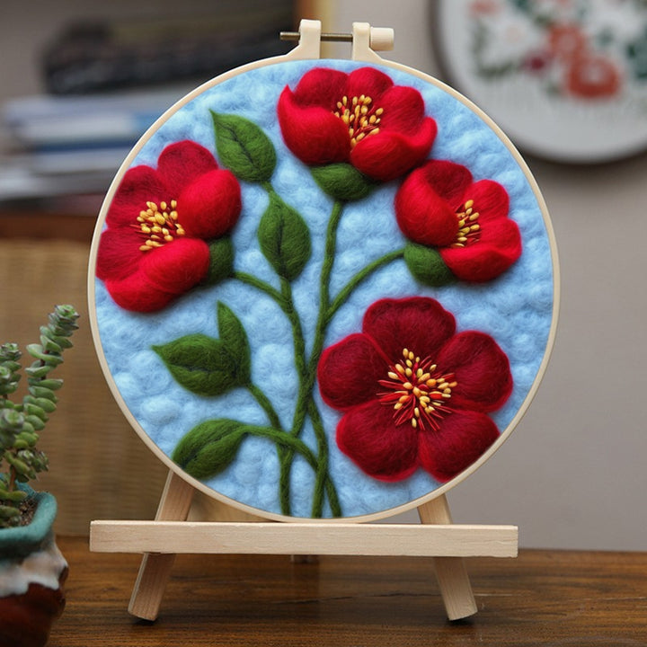 Four Red Flowers Wool Needle Felting Painting Kit