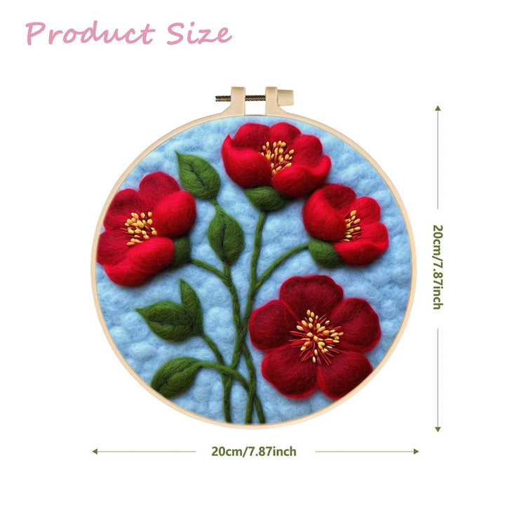 Four Red Flowers Wool Needle Felting Painting Kit