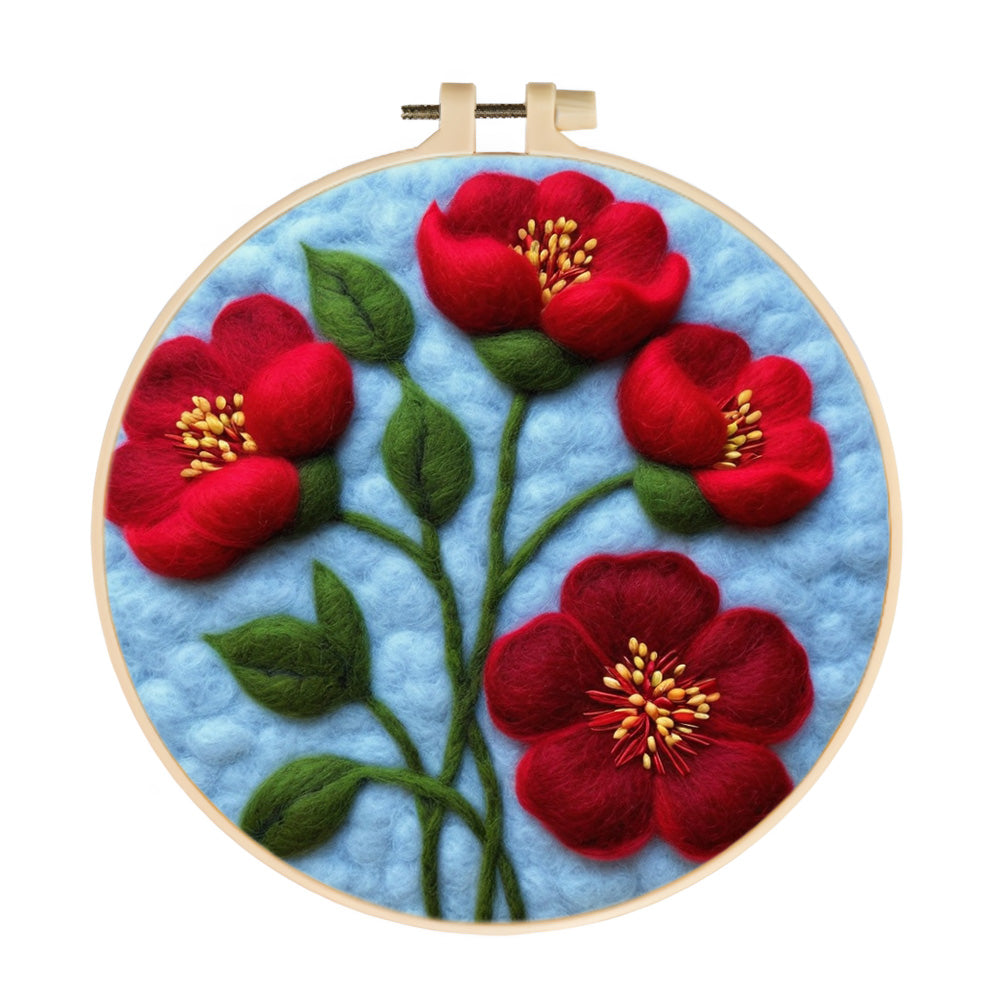 Four Red Flowers Wool Needle Felting Painting Kit