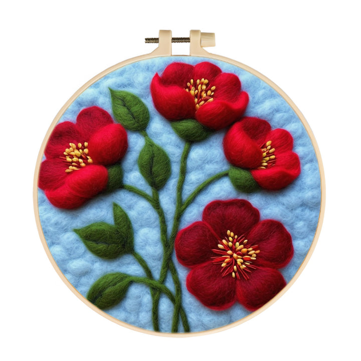 Four Red Flowers Wool Needle Felting Painting Kit
