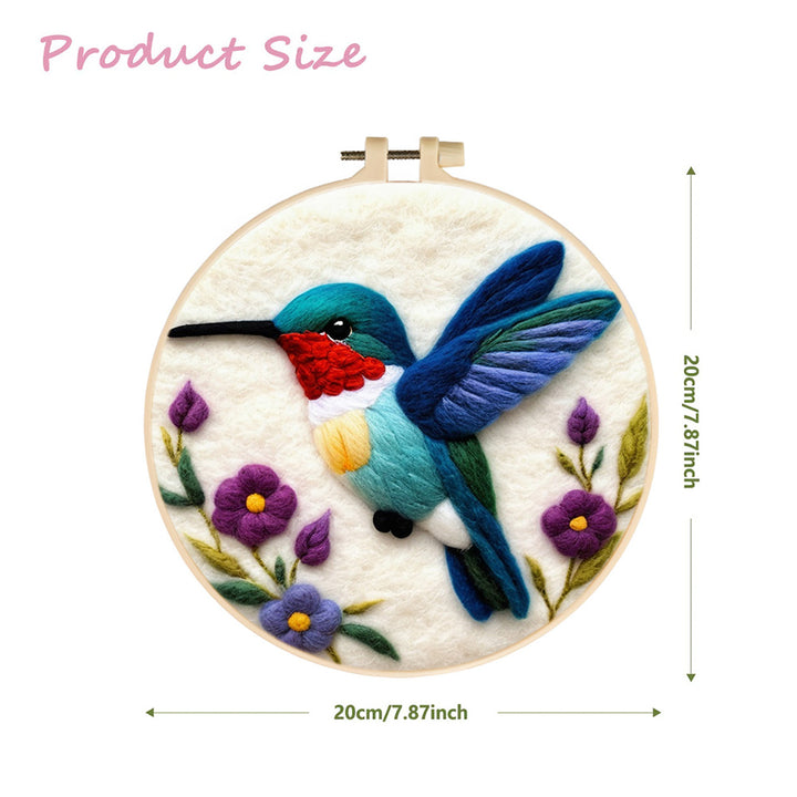 Blue Hummingbird and Purple Flowers Wool Needle Felting Painting Kit