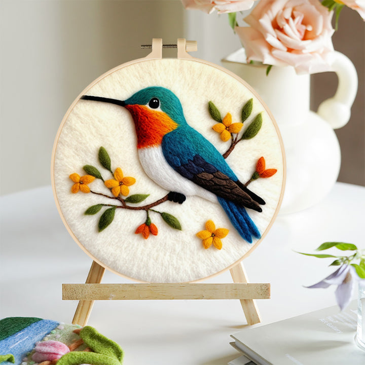 Hummingbird on the Flowering Branches Wool Needle Felting Painting Kit