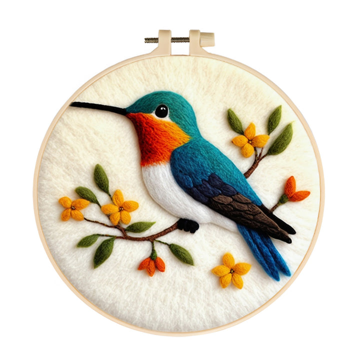 Hummingbird on the Flowering Branches Wool Needle Felting Painting Kit