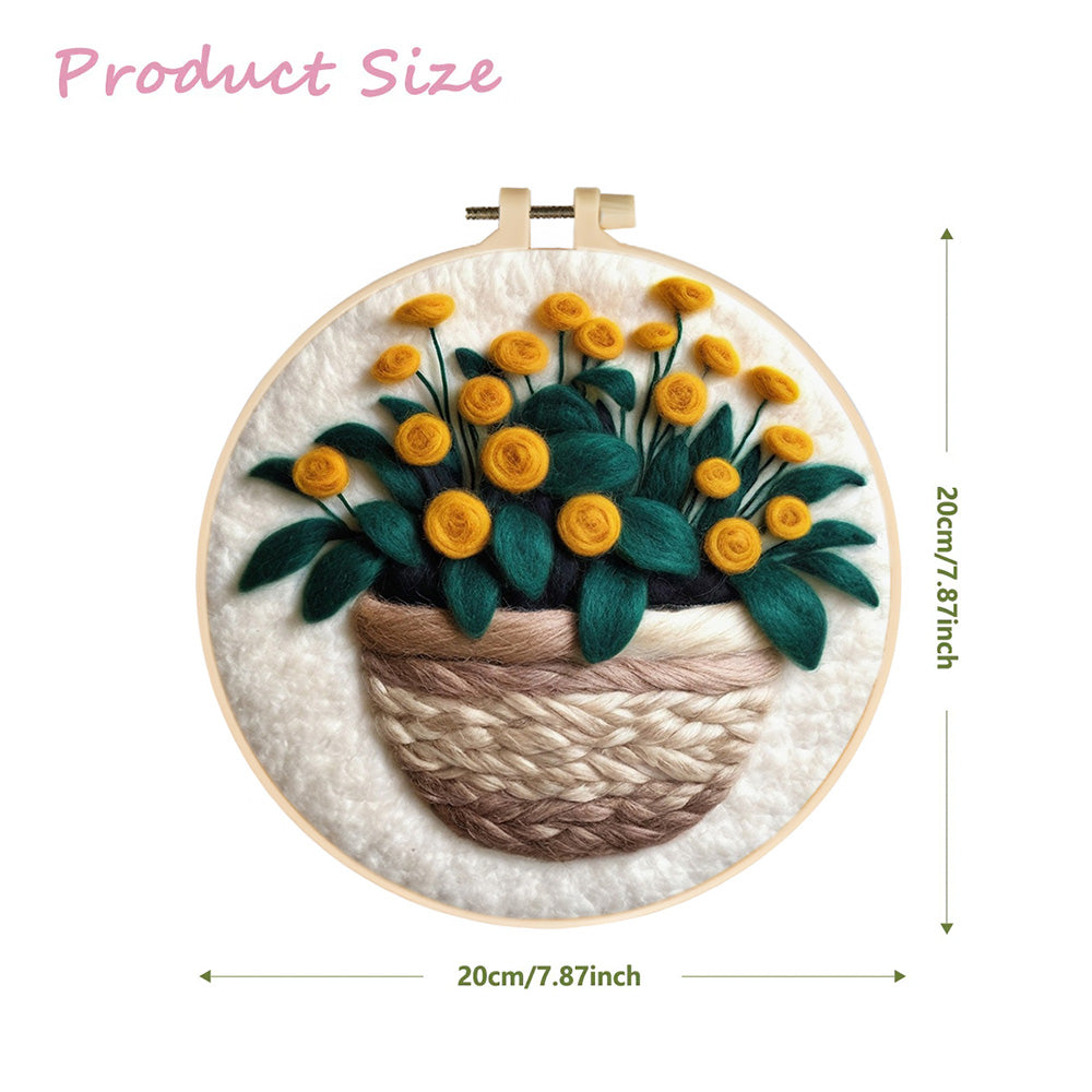 Yellow Flowers in a Woven Basket Wool Needle Felting Painting Kit