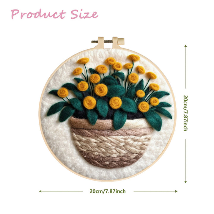 Yellow Flowers in a Woven Basket Wool Needle Felting Painting Kit