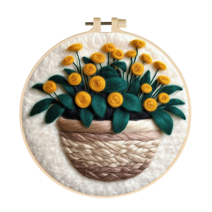 Yellow Flowers in a Woven Basket Wool Needle Felting Painting Kit