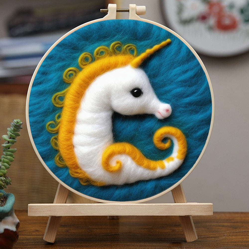 Cute Unicorn Seahorse Floats Calmly Wool Needle Felting Painting Kit