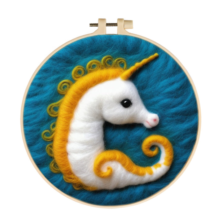 Cute Unicorn Seahorse Floats Calmly Wool Needle Felting Painting Kit