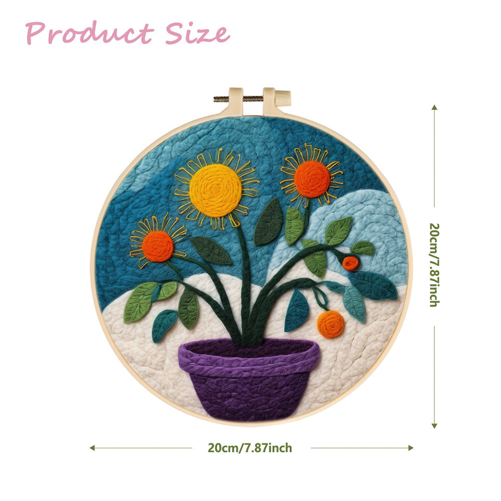 Bloom Flowers with Sun Shapes and Leaves Wool Needle Felting Painting Kit