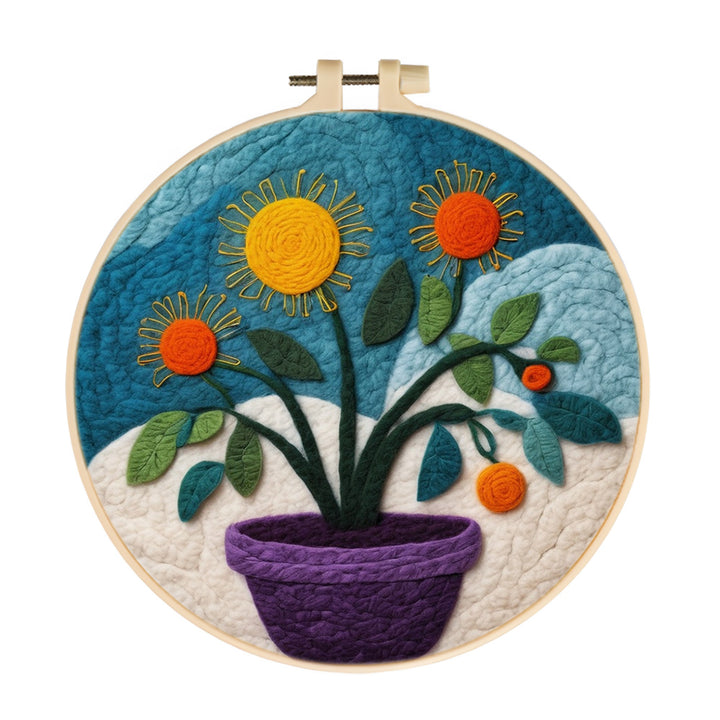 Bloom Flowers with Sun Shapes and Leaves Wool Needle Felting Painting Kit