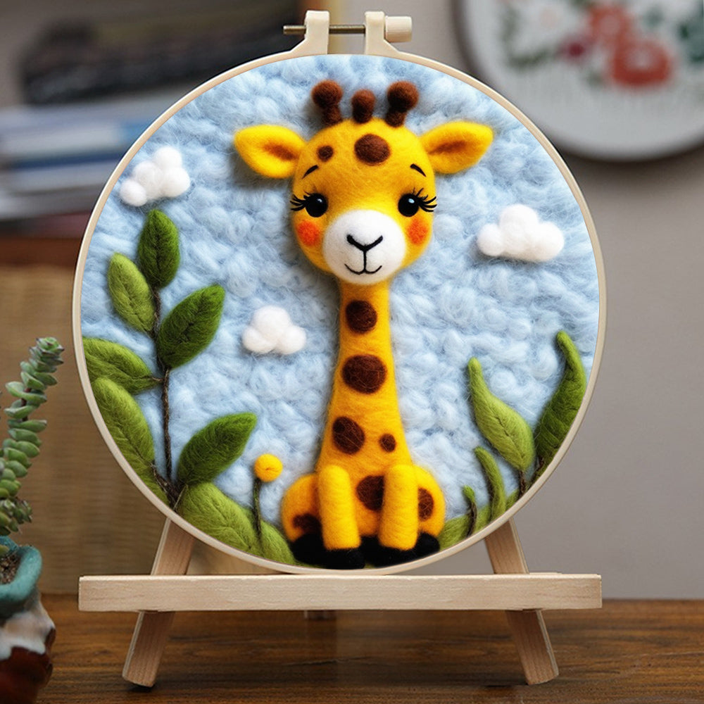 Golden Giraffe Enjoys Soft Blue Sky Wool Needle Felting Painting Kit