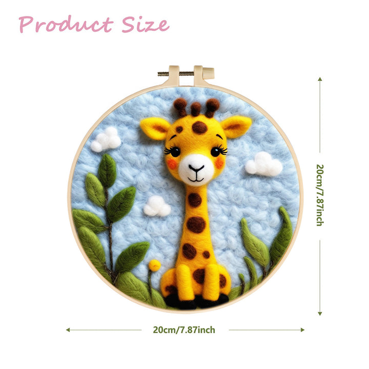 Golden Giraffe Enjoys Soft Blue Sky Wool Needle Felting Painting Kit