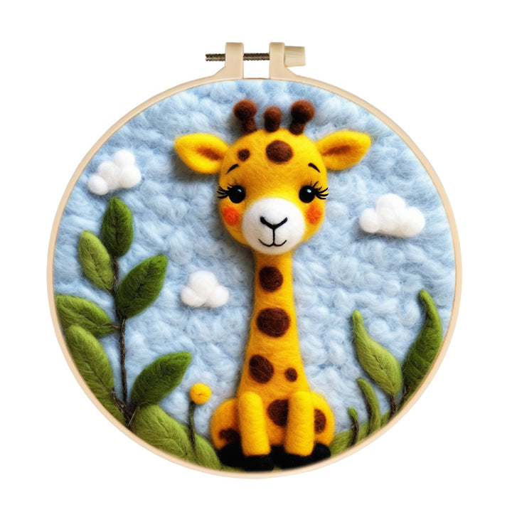 Golden Giraffe Enjoys Soft Blue Sky Wool Needle Felting Painting Kit