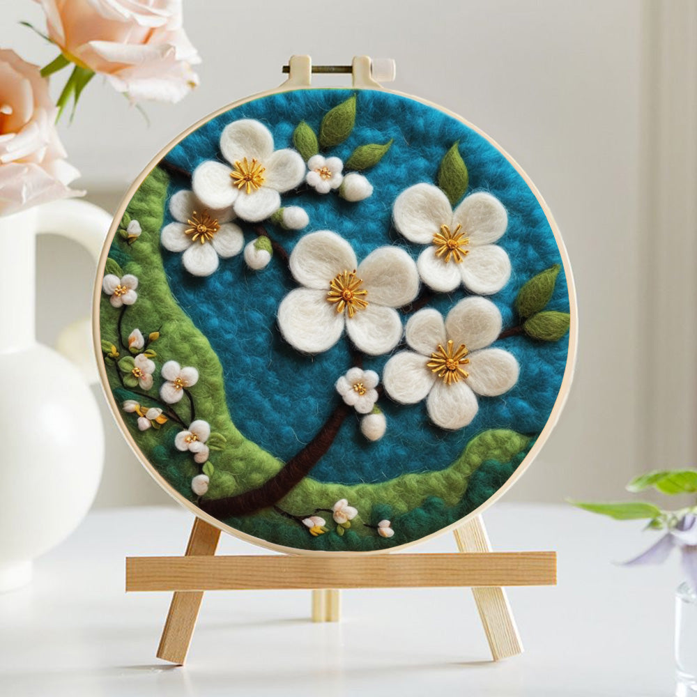 White Orchid with Golden Stamens Wool Needle Felting Painting Kit