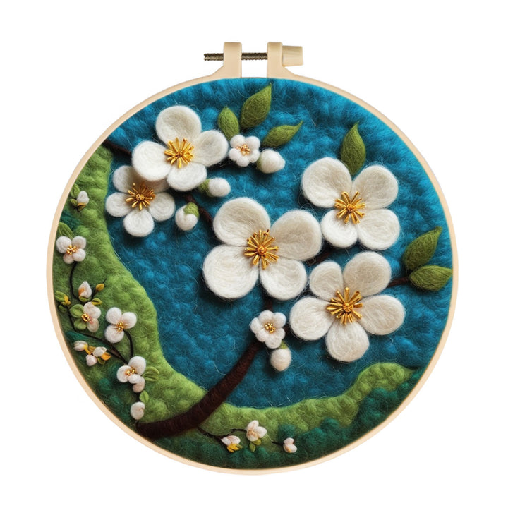 White Orchid with Golden Stamens Wool Needle Felting Painting Kit