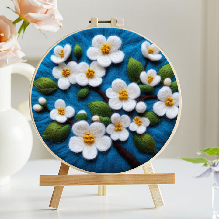 Small White Flowers with Yellow Stamens Wool Needle Felting Painting Kit