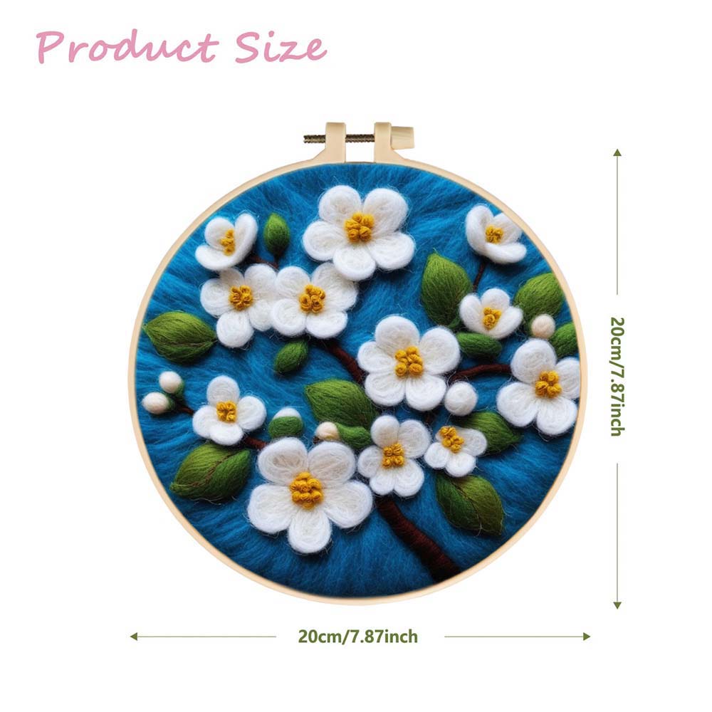 Small White Flowers with Yellow Stamens Wool Needle Felting Painting Kit