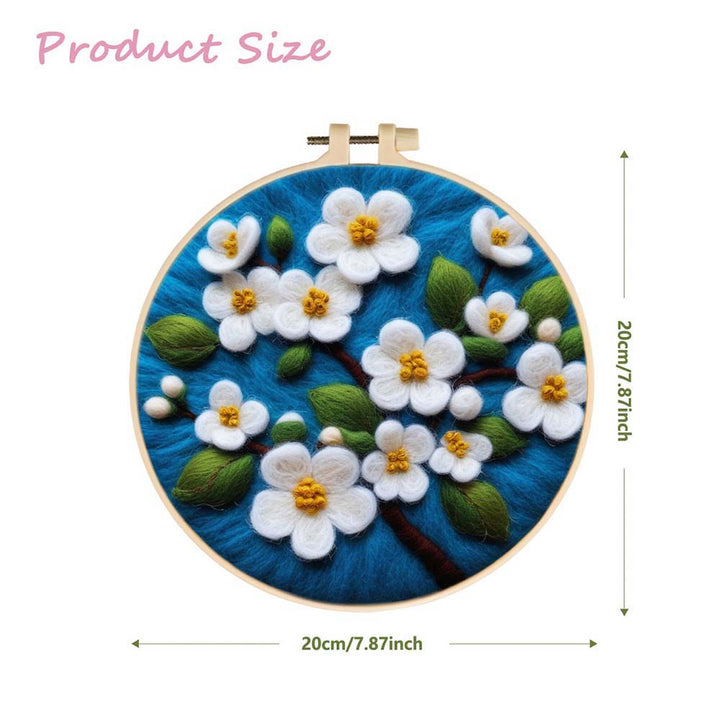Small White Flowers with Yellow Stamens Wool Needle Felting Painting Kit