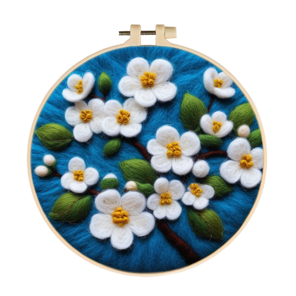 Small White Flowers with Yellow Stamens Wool Needle Felting Painting Kit