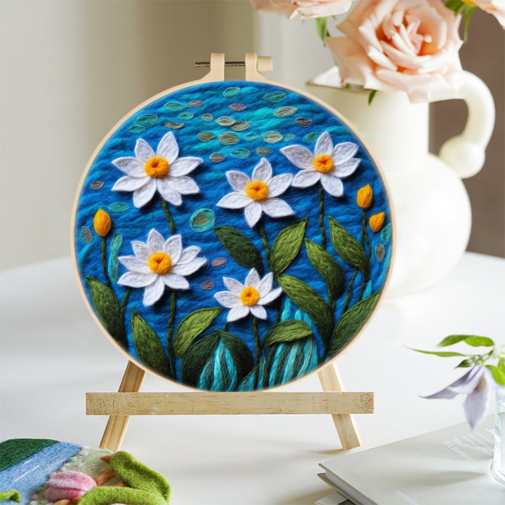 White Lotus Flowers in Midsummer Wool Needle Felting Painting Kit