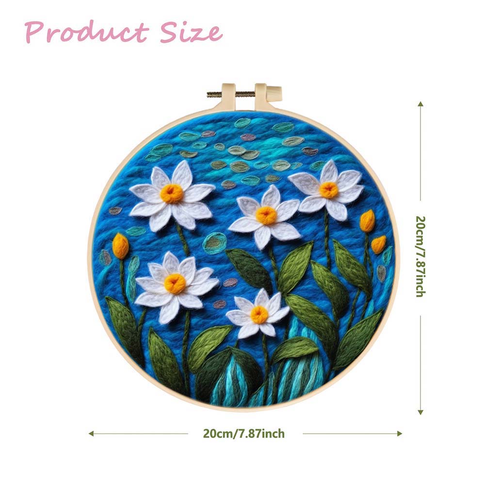 White Lotus Flowers in Midsummer Wool Needle Felting Painting Kit