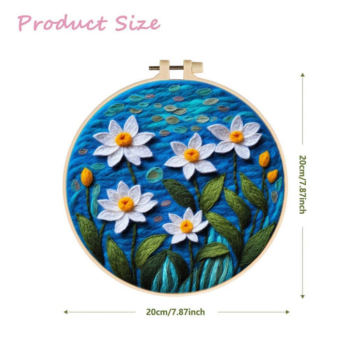 White Lotus Flowers in Midsummer Wool Needle Felting Painting Kit