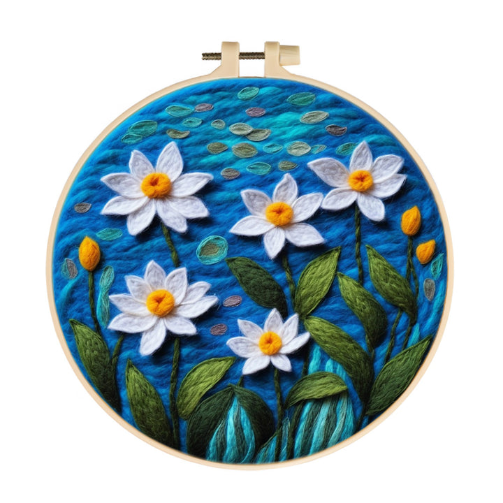 White Lotus Flowers in Midsummer Wool Needle Felting Painting Kit
