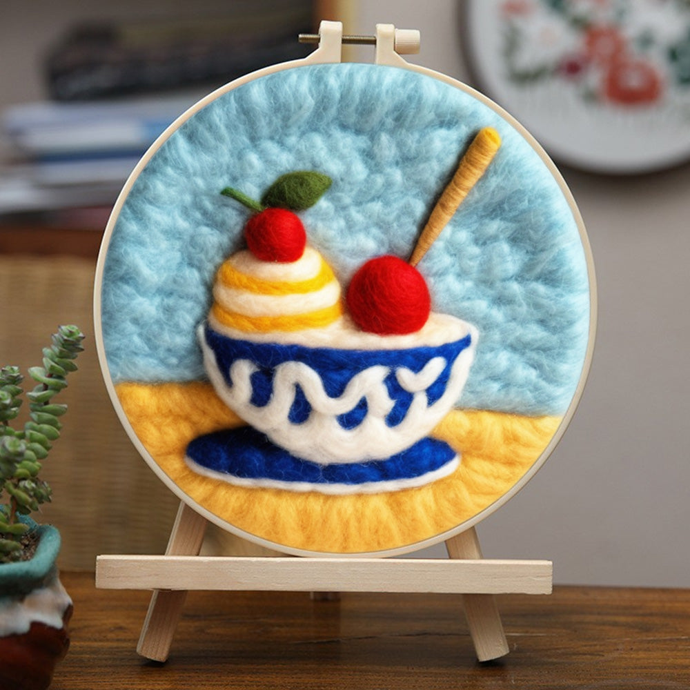 Cherry Ice Cream Wool Needle Felting Painting Kit