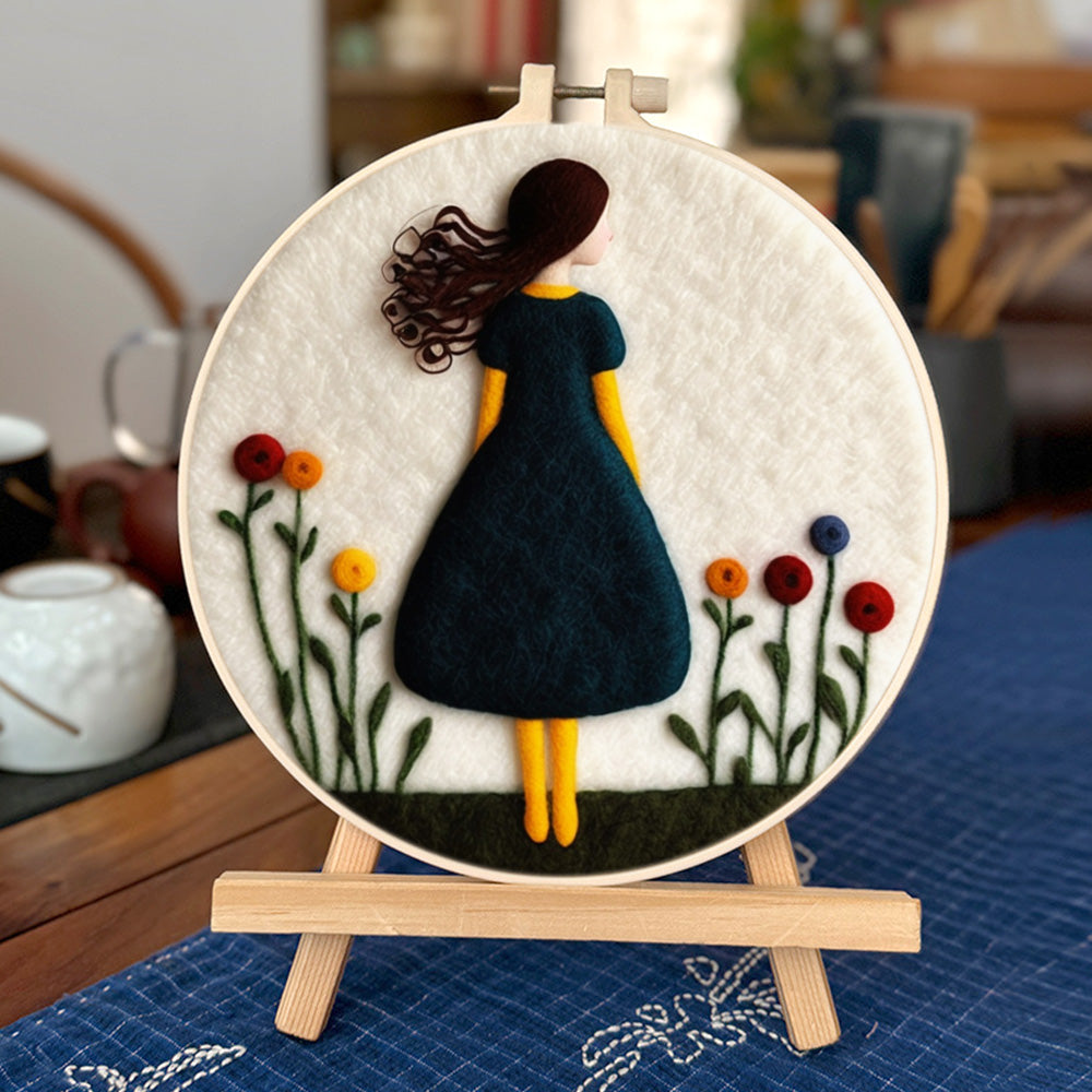Woman beside Flowers Wool Needle Felting Painting Kit