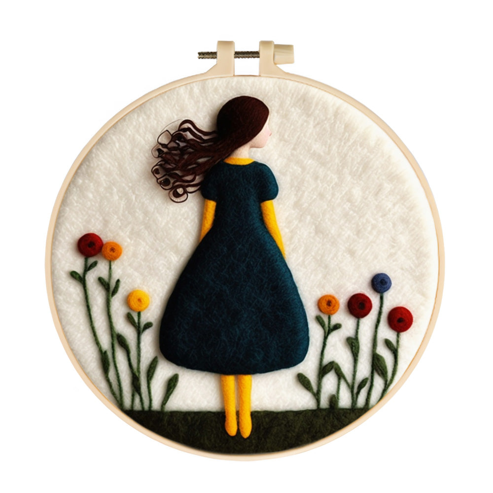 Woman beside Flowers Wool Needle Felting Painting Kit