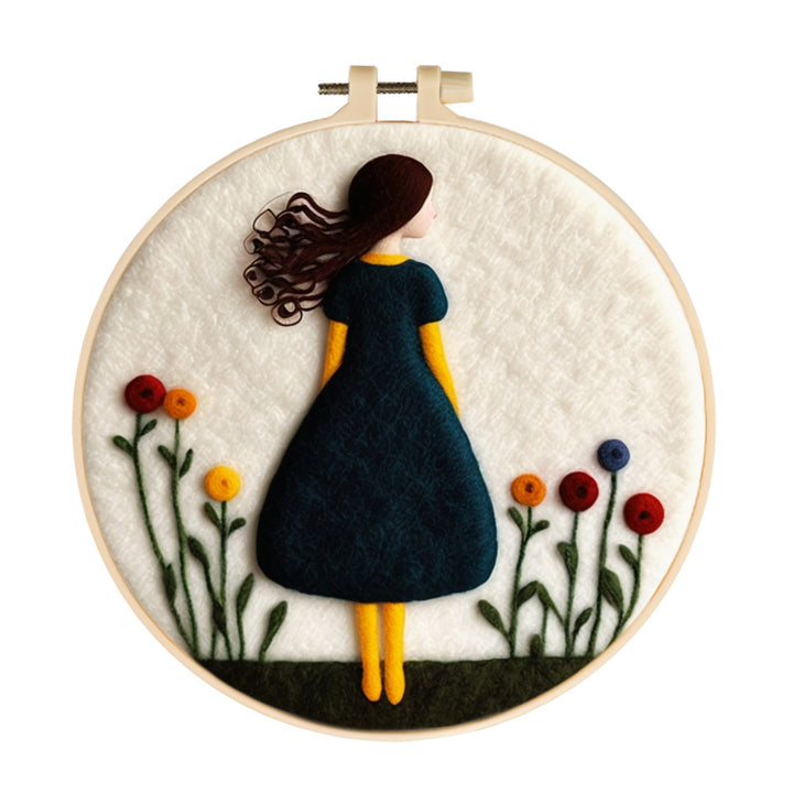 Woman beside Flowers Wool Needle Felting Painting Kit