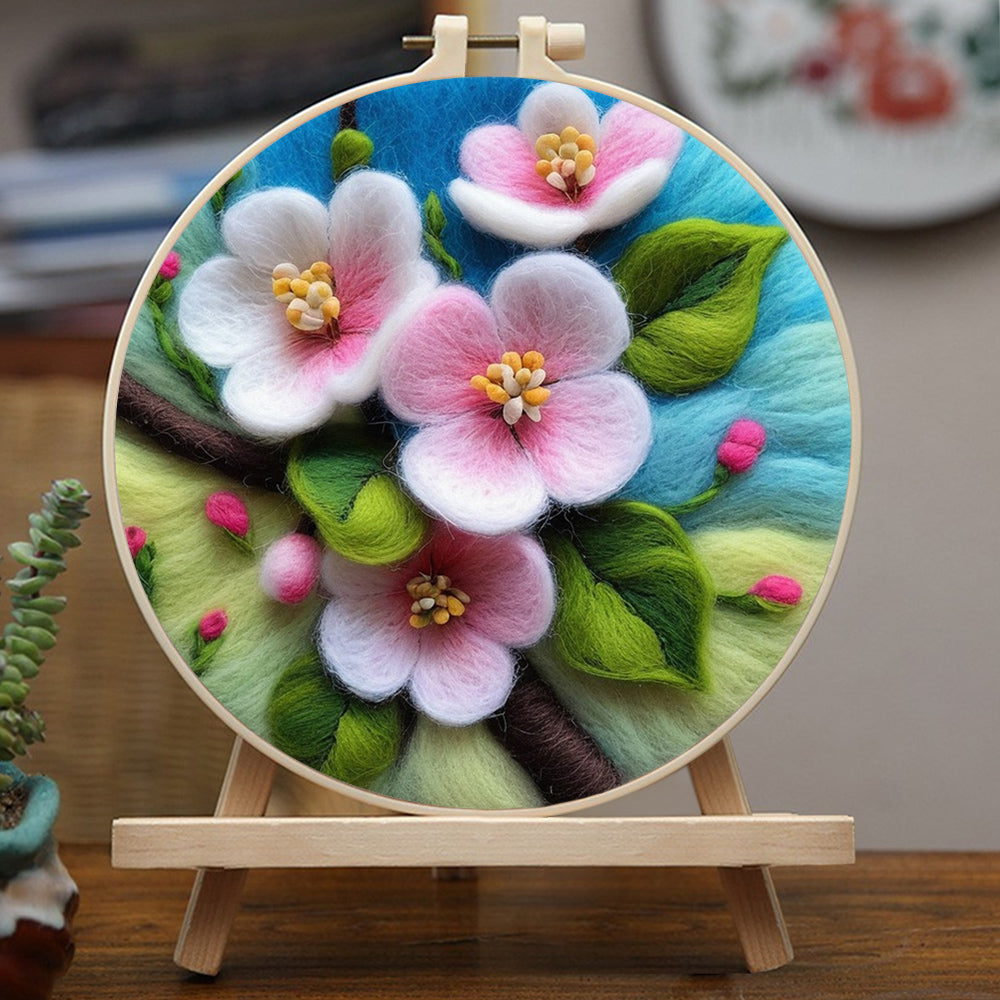 Soft Pink Blossoms on Branch Wool Needle Felting Painting Kit