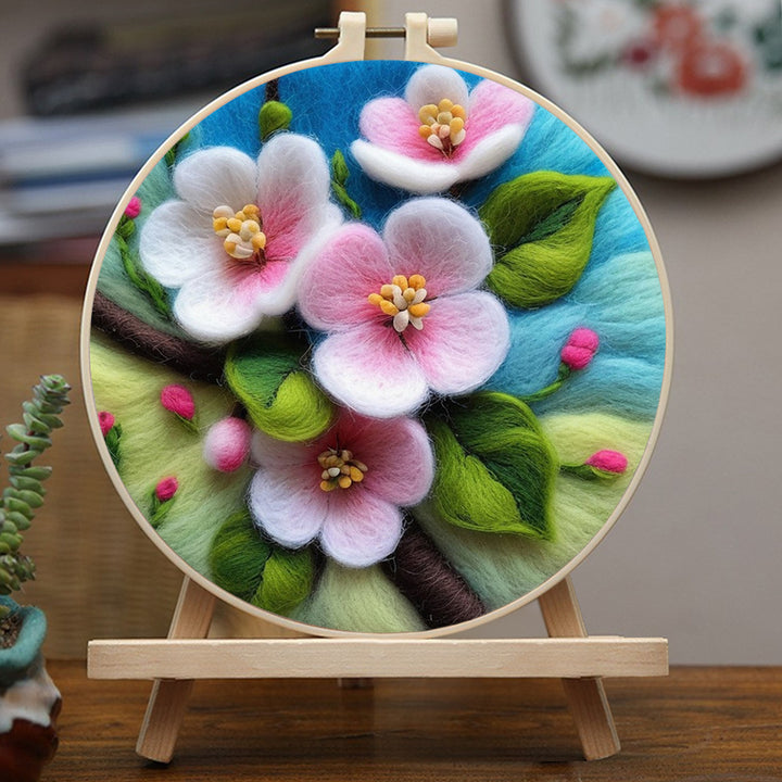 Soft Pink Blossoms on Branch Wool Needle Felting Painting Kit