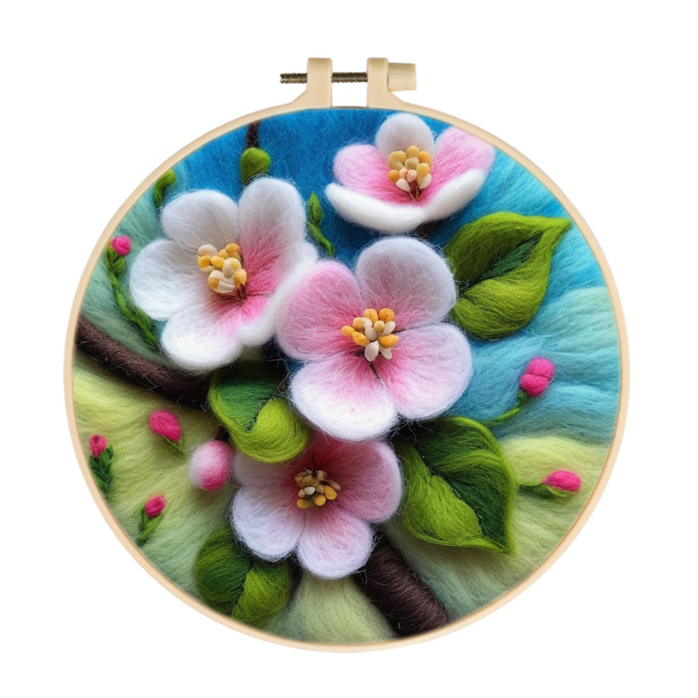 Soft Pink Blossoms on Branch Wool Needle Felting Painting Kit