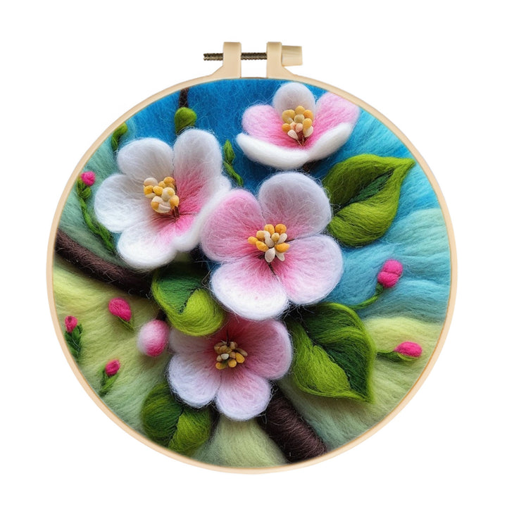 Soft Pink Blossoms on Branch Wool Needle Felting Painting Kit