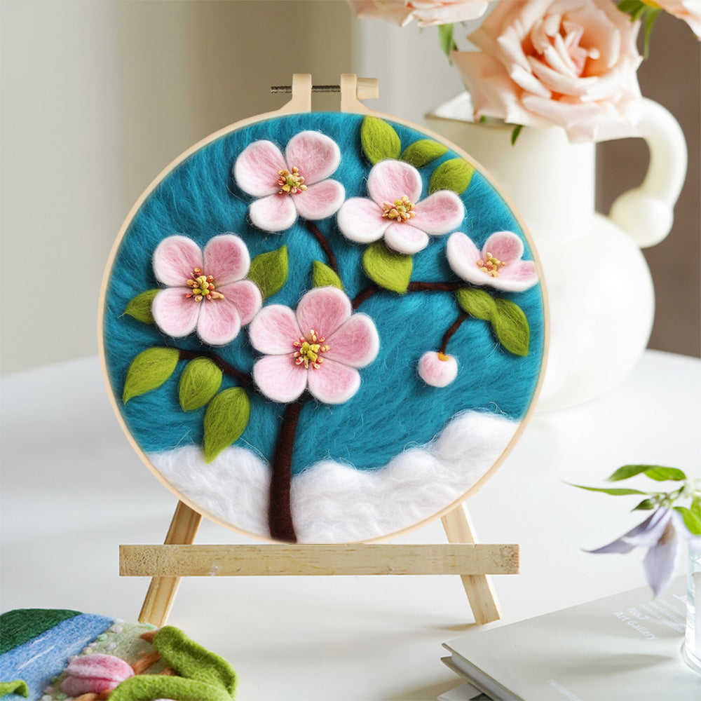 A Pink Cherry Blossom Tree Wool Needle Felting Painting Kit